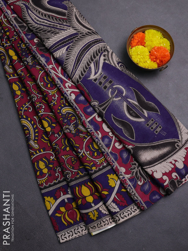 Magenta Pink & Violet Kalamkari Cotton Saree