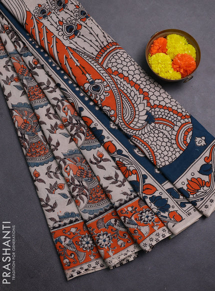 Beige & Orange Kalamkari Cotton Saree