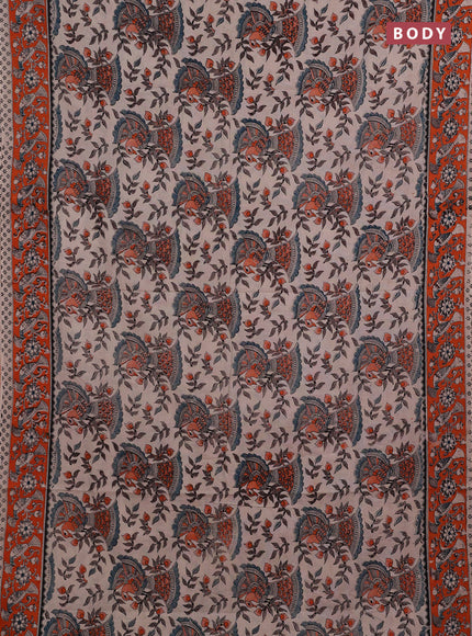 Beige & Orange Kalamkari Cotton Saree