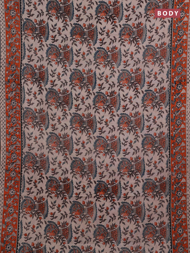 Beige & Orange Kalamkari Cotton Saree