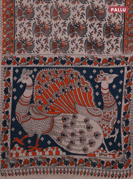 Beige & Orange Kalamkari Cotton Saree