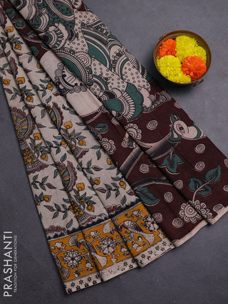 Beige & Mustard Yellow Kalamkari Cotton Saree