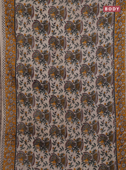 Beige & Mustard Yellow Kalamkari Cotton Saree