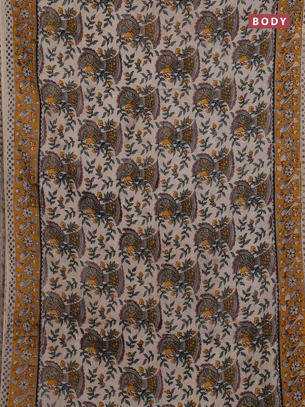 Beige & Mustard Yellow Kalamkari Cotton Saree