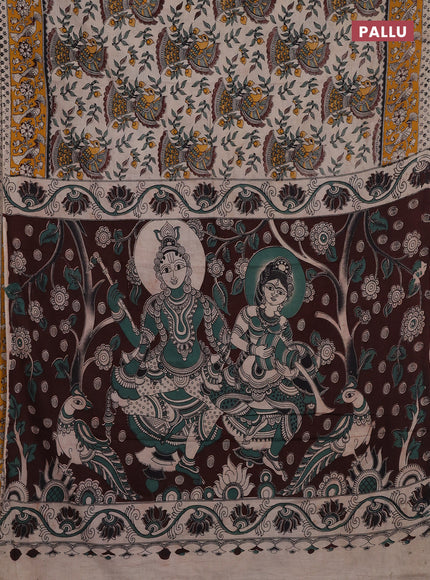 Beige & Mustard Yellow Kalamkari Cotton Saree