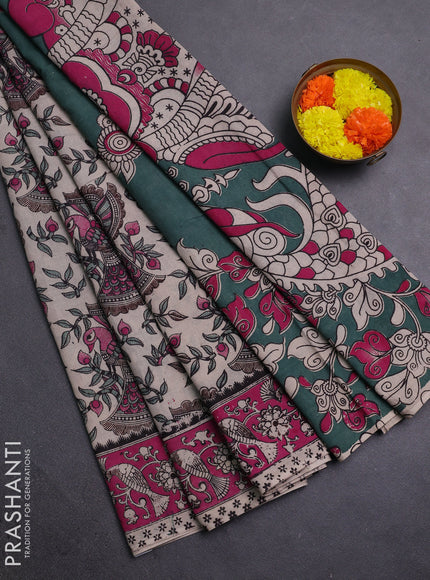 Beige & Pink Kalamkari Cotton Saree