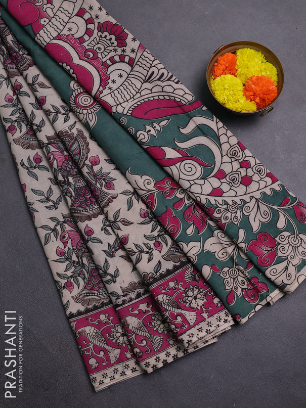 Beige & Pink Kalamkari Cotton Saree