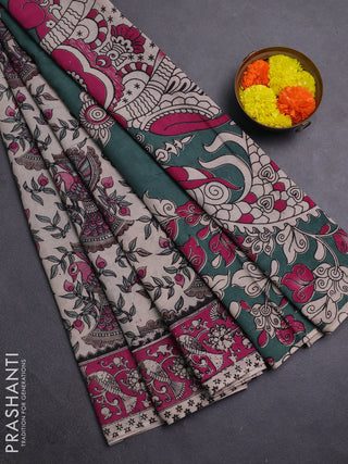 Beige & Pink Kalamkari Cotton Saree