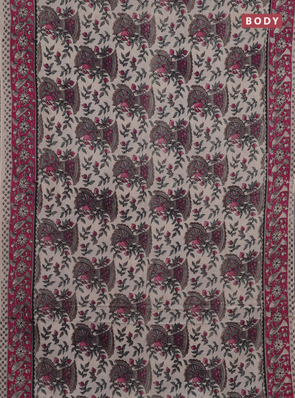 Beige & Pink Kalamkari Cotton Saree