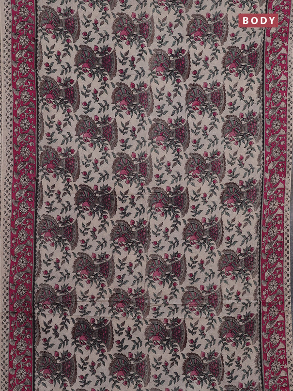 Beige & Pink Kalamkari Cotton Saree