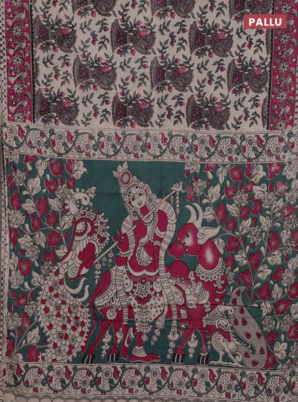 Beige & Pink Kalamkari Cotton Saree