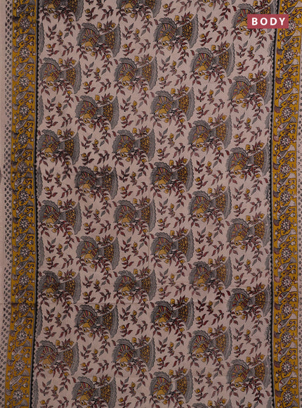 Beige & Yellow Kalamkari Cotton Saree
