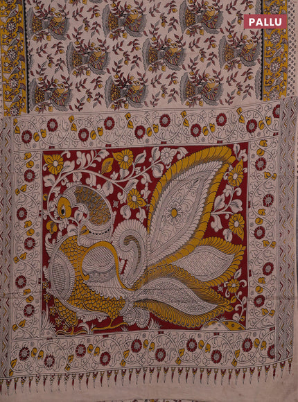 Beige & Yellow Kalamkari Cotton Saree