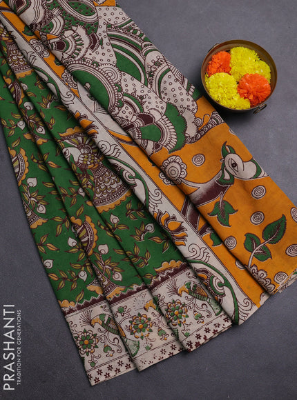 Green & Beige Kalamkari Cotton Saree