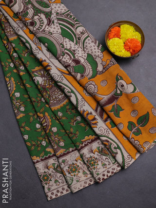 Green & Beige Kalamkari Cotton Saree