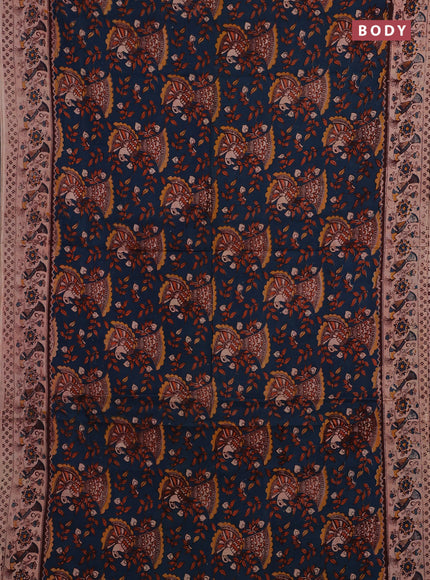 Teal Blue & Beige Kalamkari Cotton Saree