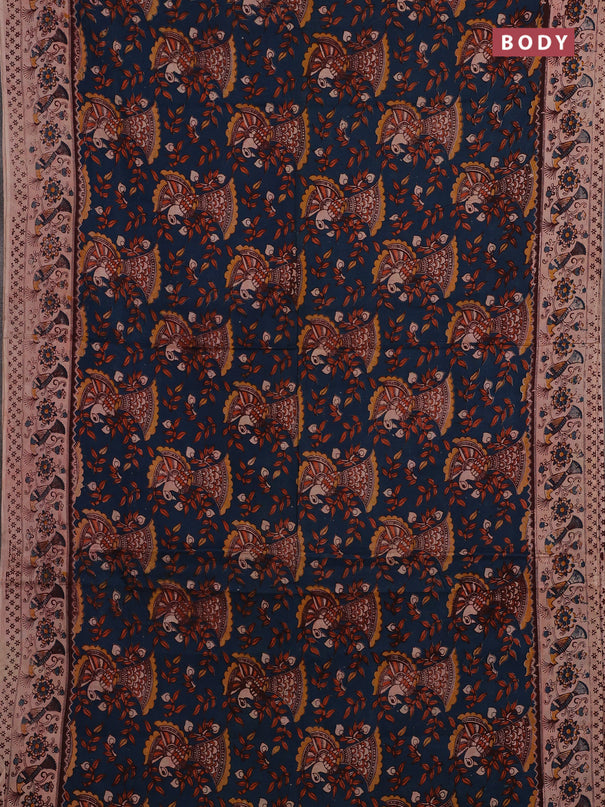 Teal Blue & Beige Kalamkari Cotton Saree