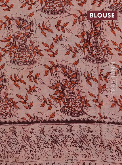 Teal Blue & Beige Kalamkari Cotton Saree