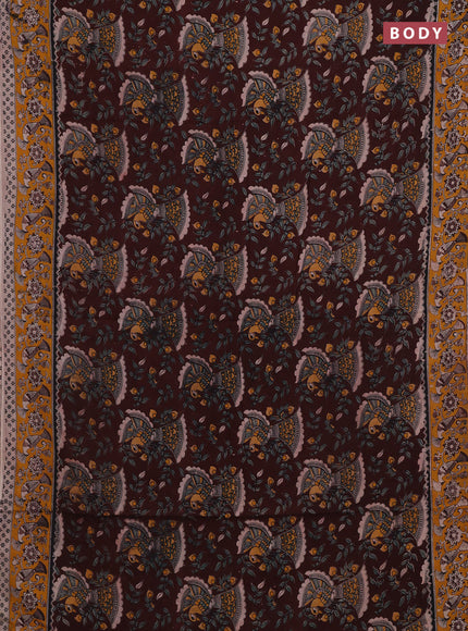 Coffee Brown & Mustard Yellow Kalamkari Cotton Saree