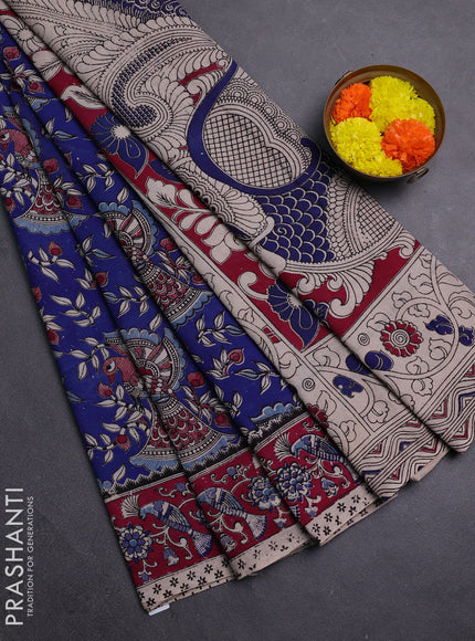 Blue & Magenta Pink Kalamkari Cotton Saree