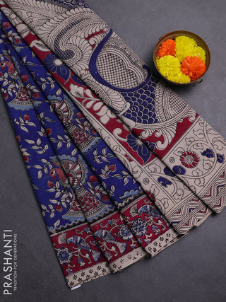 Blue & Magenta Pink Kalamkari Cotton Saree