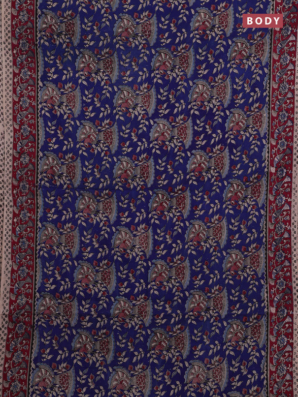 Blue & Magenta Pink Kalamkari Cotton Saree