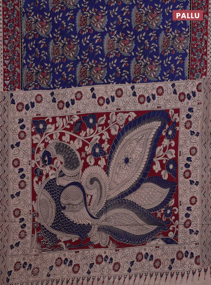 Blue & Magenta Pink Kalamkari Cotton Saree