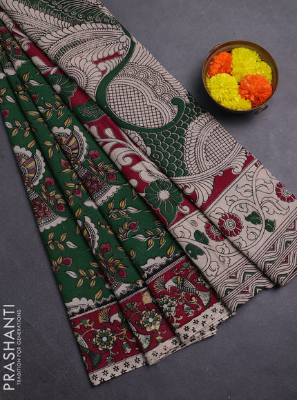 Green & Magenta Pink Kalamkari Cotton Saree