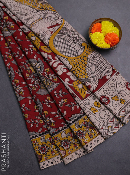 Maroon & Yellow Kalamkari Cotton Saree