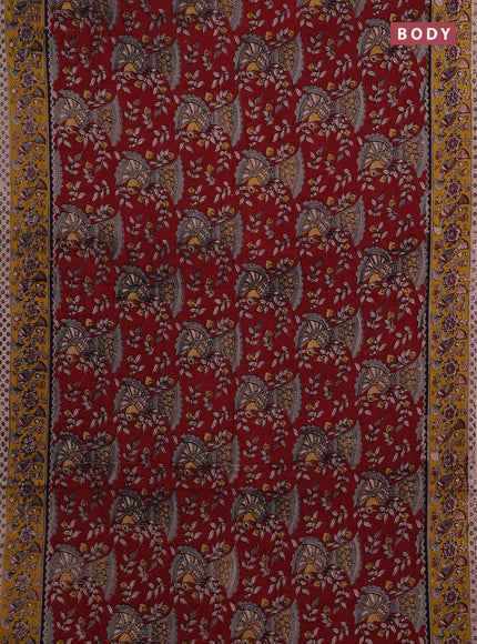 Maroon & Yellow Kalamkari Cotton Saree