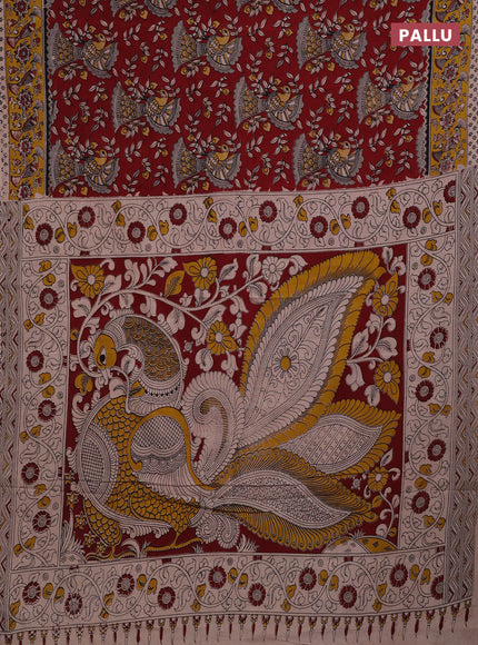 Maroon & Yellow Kalamkari Cotton Saree