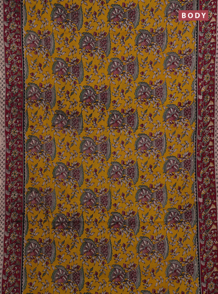Yellow & Magenta Pink Kalamkari Cotton Saree