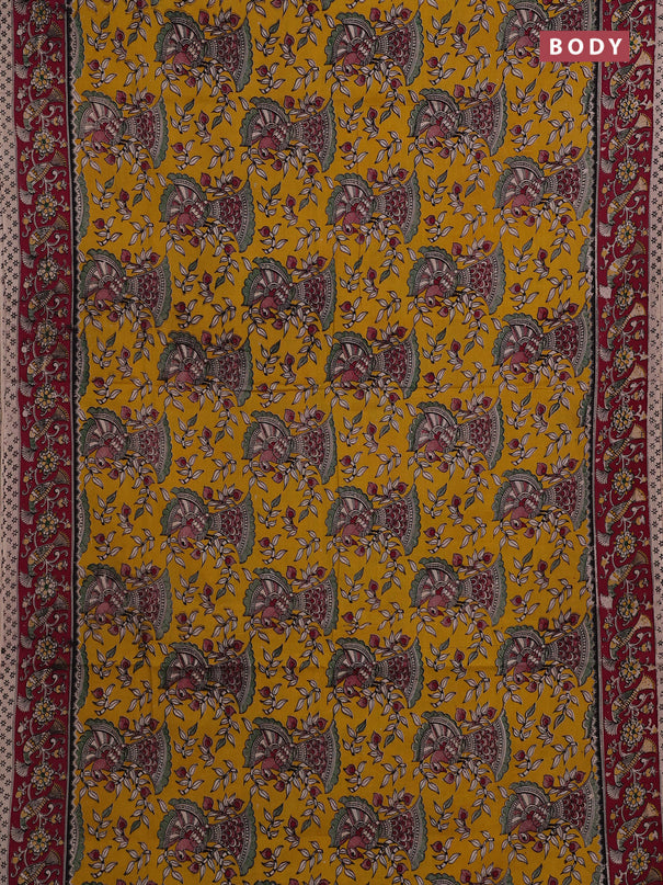 Yellow & Magenta Pink Kalamkari Cotton Saree