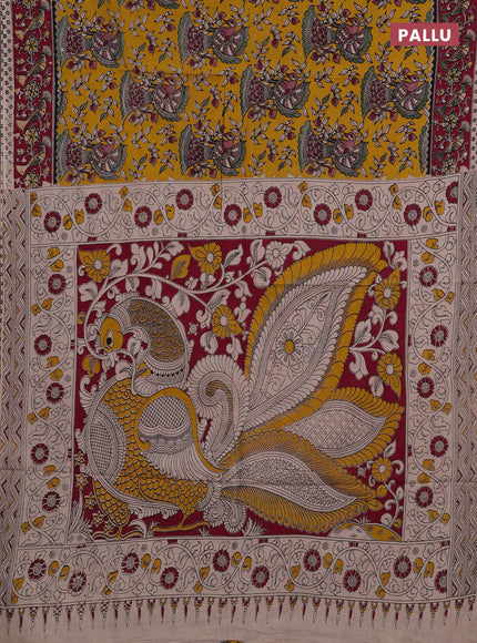 Yellow & Magenta Pink Kalamkari Cotton Saree