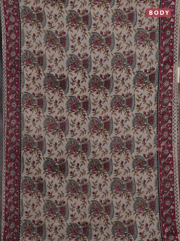 Beige & Magenta Pink Kalamkari Cotton Saree
