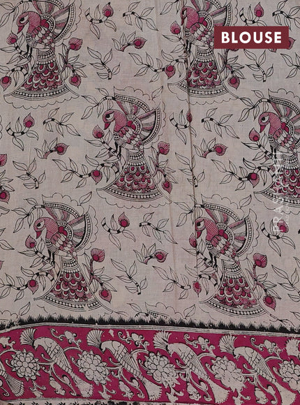 Beige & Magenta Pink Kalamkari Cotton Saree