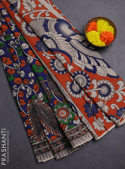 Blue & Orange Kalamkari Cotton Saree