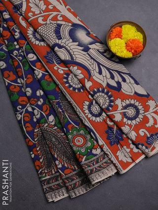 Blue & Orange Kalamkari Cotton Saree