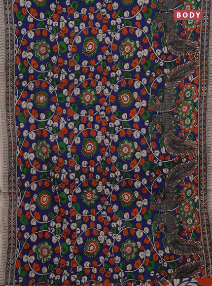 Blue & Orange Kalamkari Cotton Saree