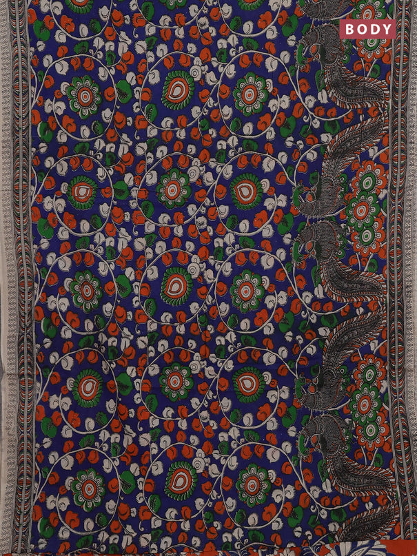 Blue & Orange Kalamkari Cotton Saree