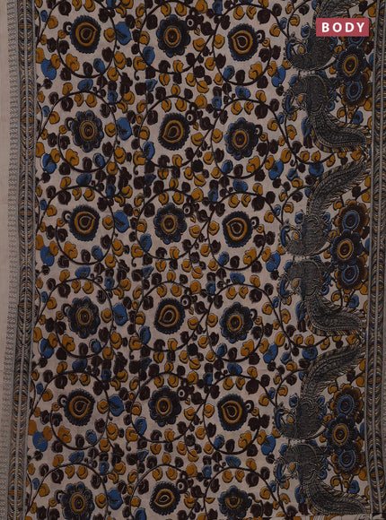Beige & Mustard Yellow Kalamkari Cotton Saree