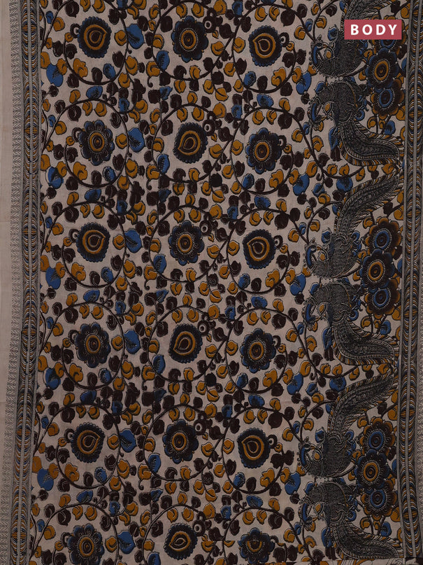 Beige & Mustard Yellow Kalamkari Cotton Saree