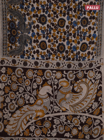 Beige & Mustard Yellow Kalamkari Cotton Saree