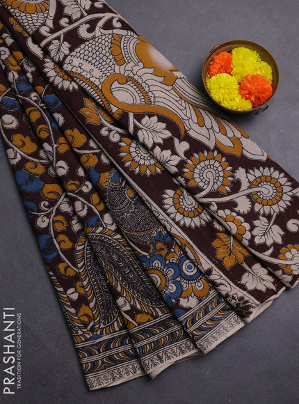 Coffee Brown & Beige Kalamkari Cotton Saree