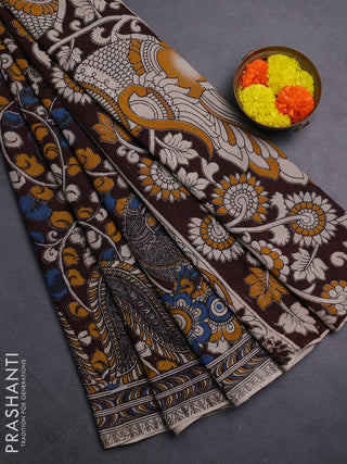 Coffee Brown & Beige Kalamkari Cotton Saree