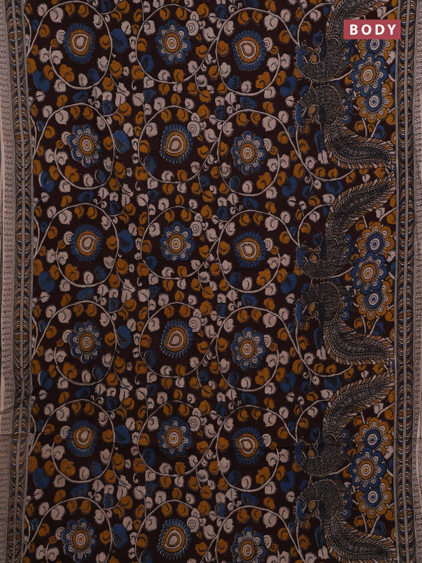 Coffee Brown & Beige Kalamkari Cotton Saree