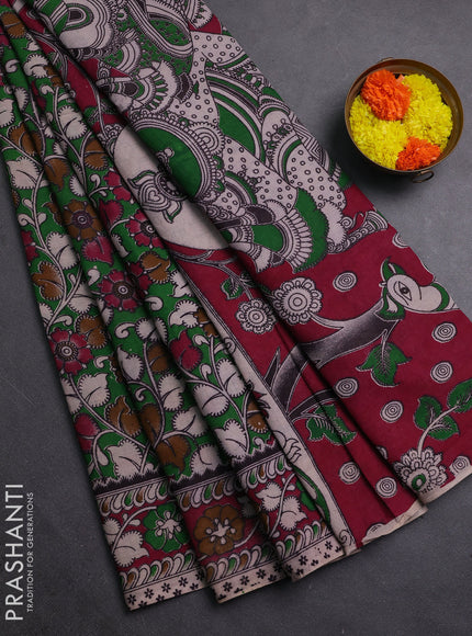 Green & Magenta Pink Kalamkari Cotton Saree