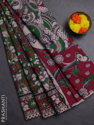 Green & Magenta Pink Kalamkari Cotton Saree