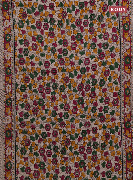 Beige & Magenta Pink Kalamkari Cotton Saree