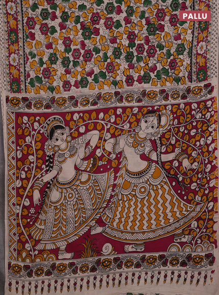 Beige & Magenta Pink Kalamkari Cotton Saree